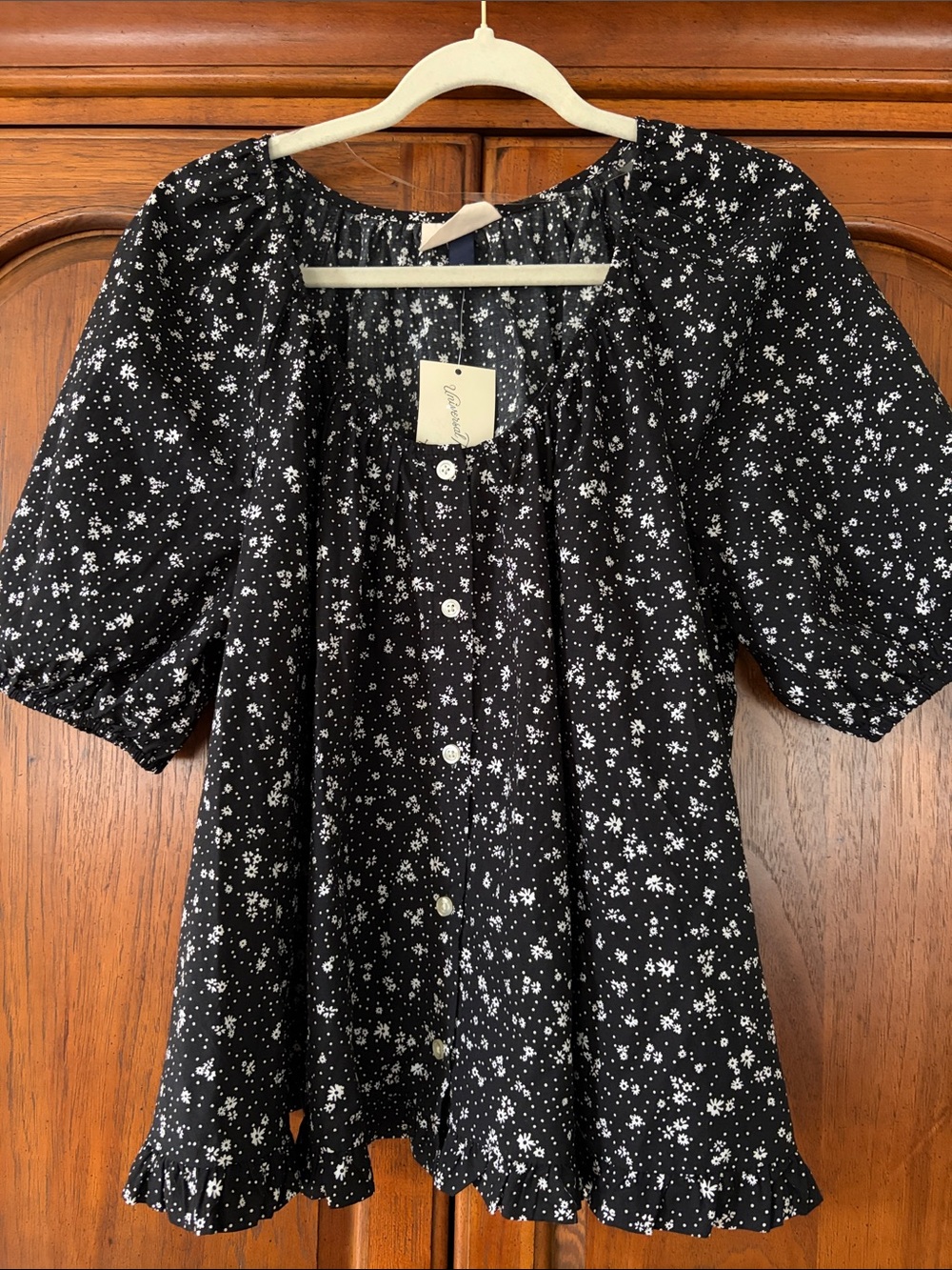 Universal Thread Black Floral Button-Front Blouse